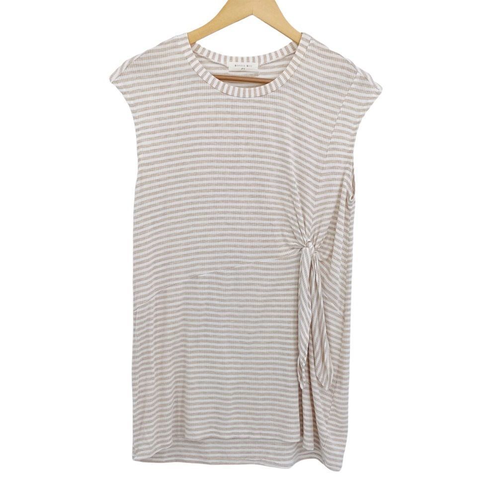 Sophie Rue ribbed khaki striped tie detail top size small